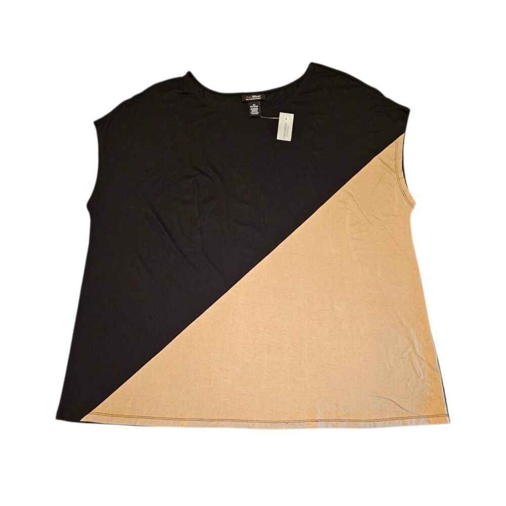 Catherine's Women's Black Tan Colorblock Shirt Top Cap Sleeve Size 2X